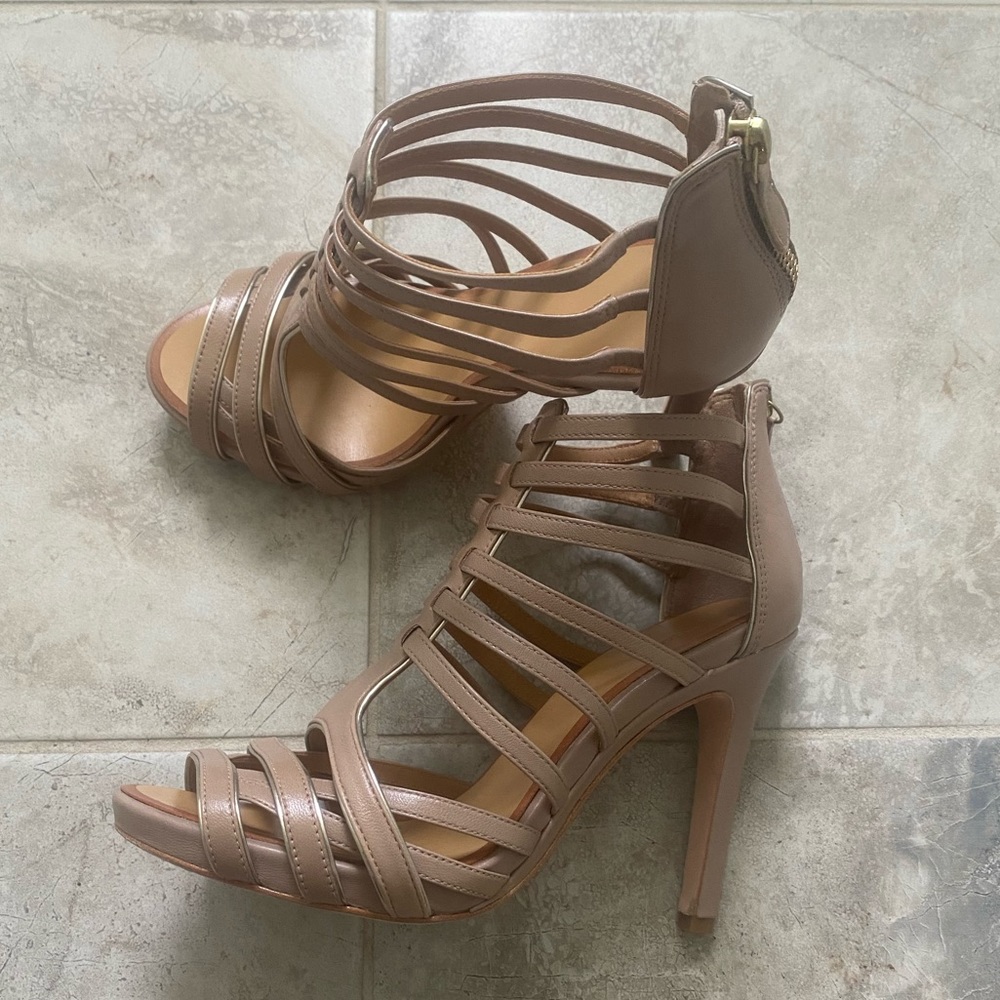 LIKE NEW- Ann Taylor Tan Leather Strap Heels